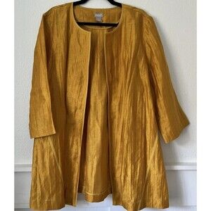 Chicos Womens Jacket Cárdigan Size 3 Extra Large Ochre Yellow Linen Open Front